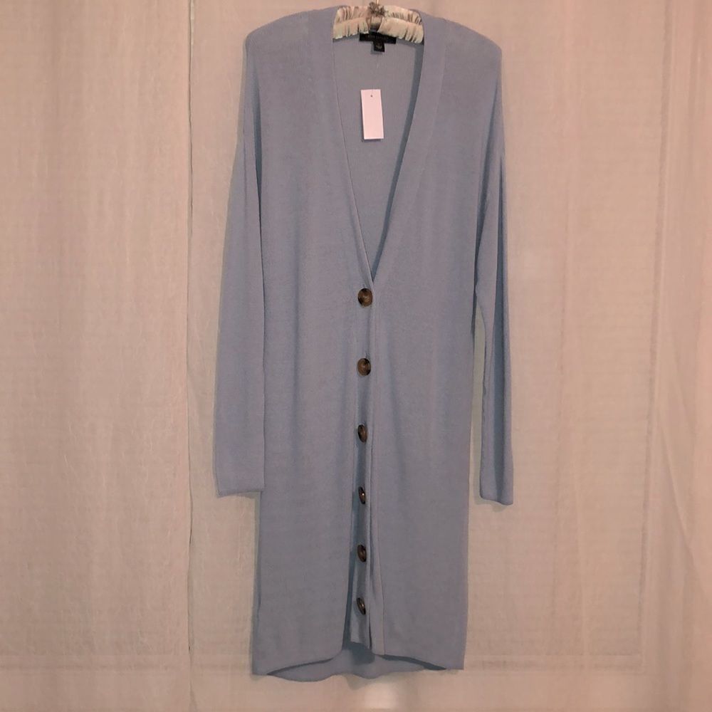 Ann Taylor S Long Button Front Light Blue Knit Cardigan
